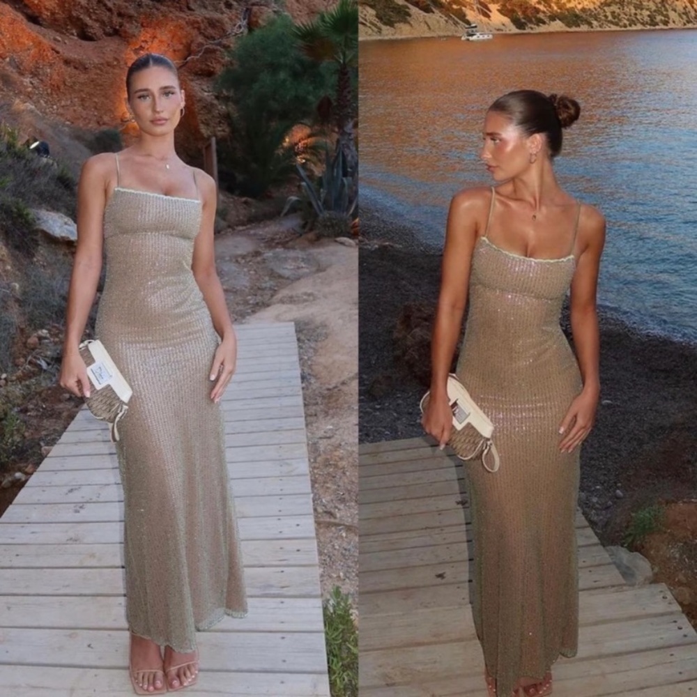 LIMITED EDITION House of CB 'Alondra' Cafe Au Lait Beaded Maxi Dress NWOT size L